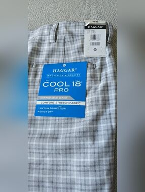 Haggar Cool 18 Pro Light Gray Plaid Stretch Shorts